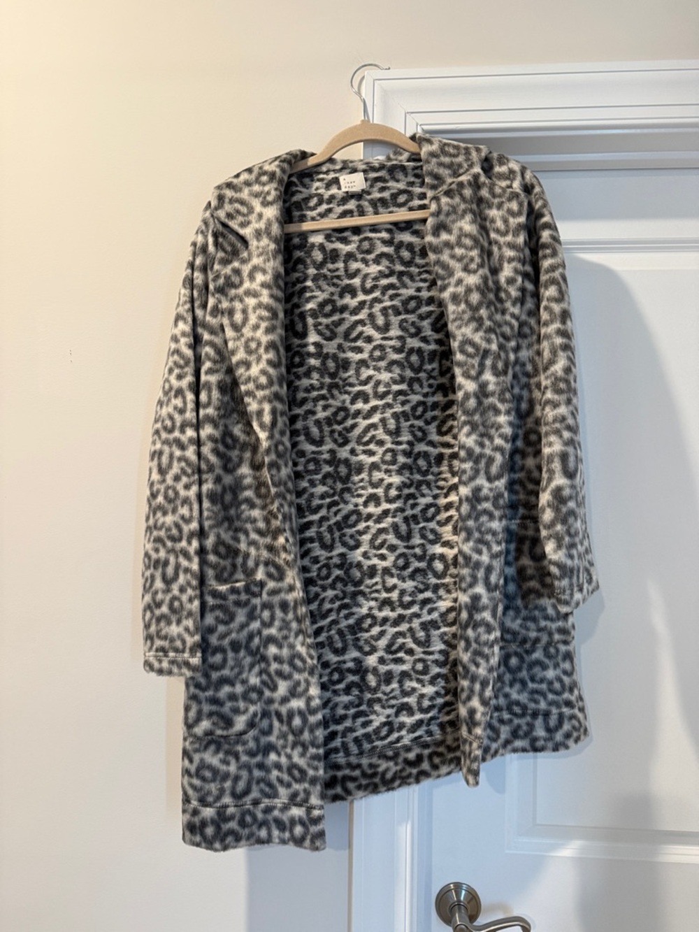 a new day Gray Leopard Print Teddy Hooded Jacket